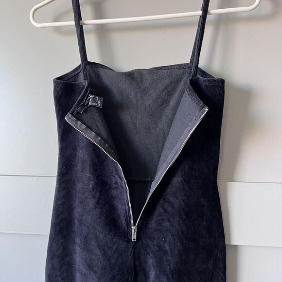 Forever 21 Dress Womens Small Black Corduroy Sheath Bodycon Velvet Back Strappy - Picture 6 of 12